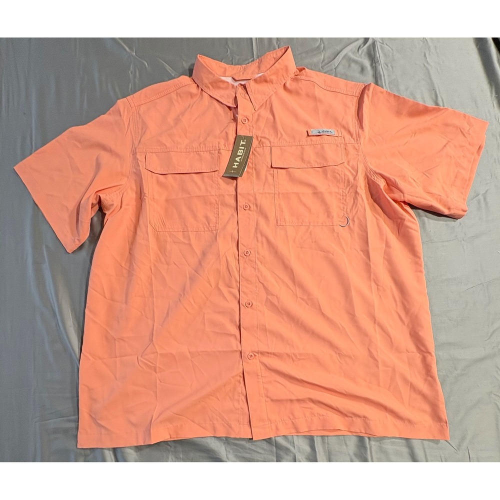 Habit Outdoors Men 2x Fishing Shirt Short Sleeve Vented Peach Coral Ripstop NWT